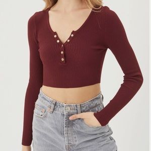 Red cropped love tree long sleeved top